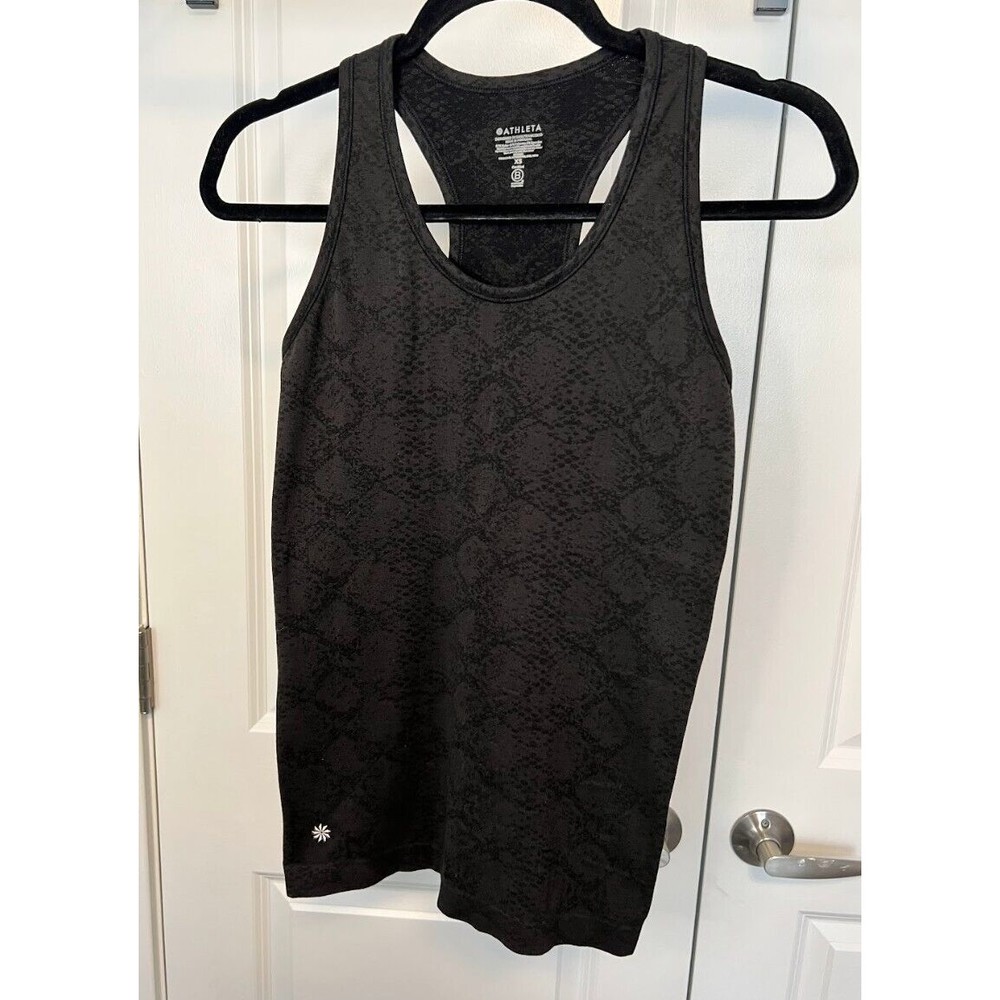 Athleta Charcoal Gray Snakeskin Print Racerback Tank Top Non Slip Hem Women XS